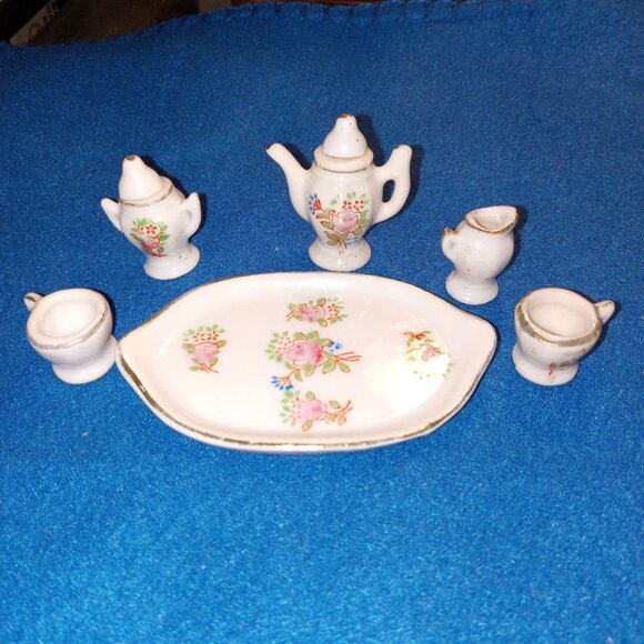 Vintage Handmade Painted Tiny Miniature 8 pcs Porcelain Ceramic Japanese Tea Set - Picture 8 of 17
